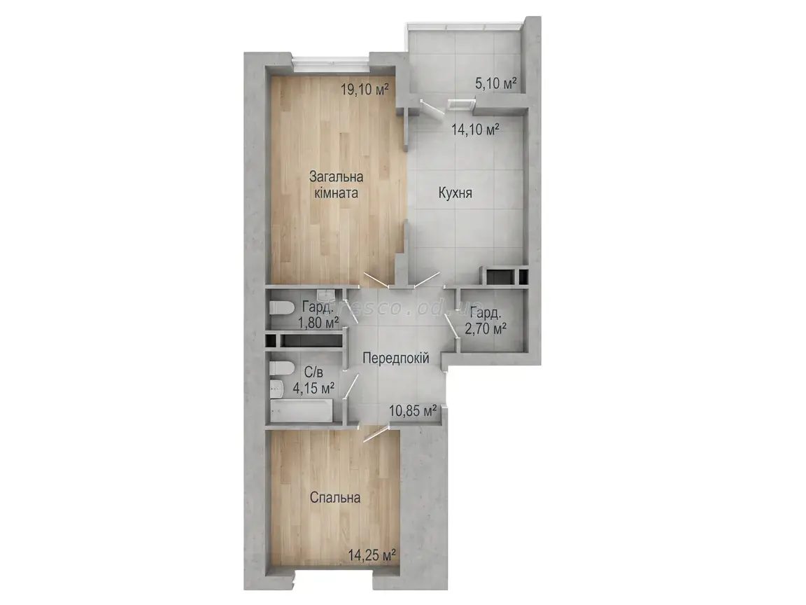 Двокімнатна квартира · 71.85 м² · ЖК Аврора