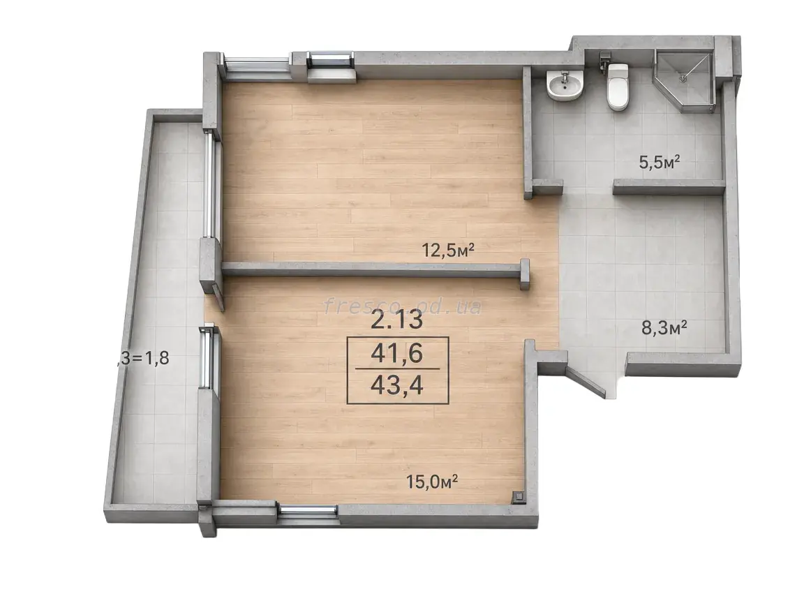 One-bedroom · 43.3 m² · Breeze Marine
