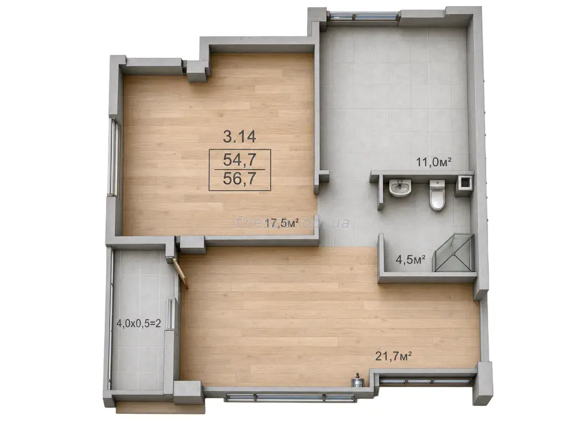 Two-bedroom · 56.7 m² · Breeze Marine