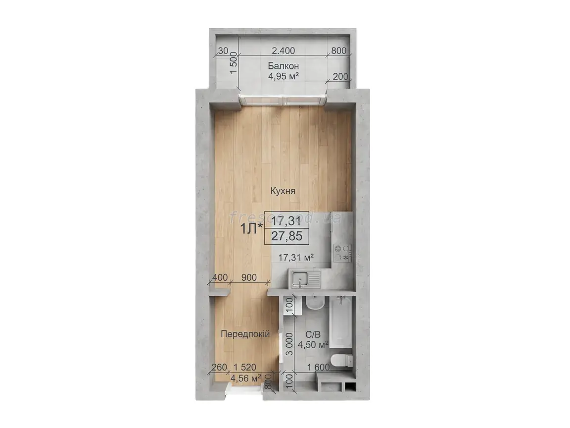 Студія · 27.85 м² · ЖК Арт Хаус