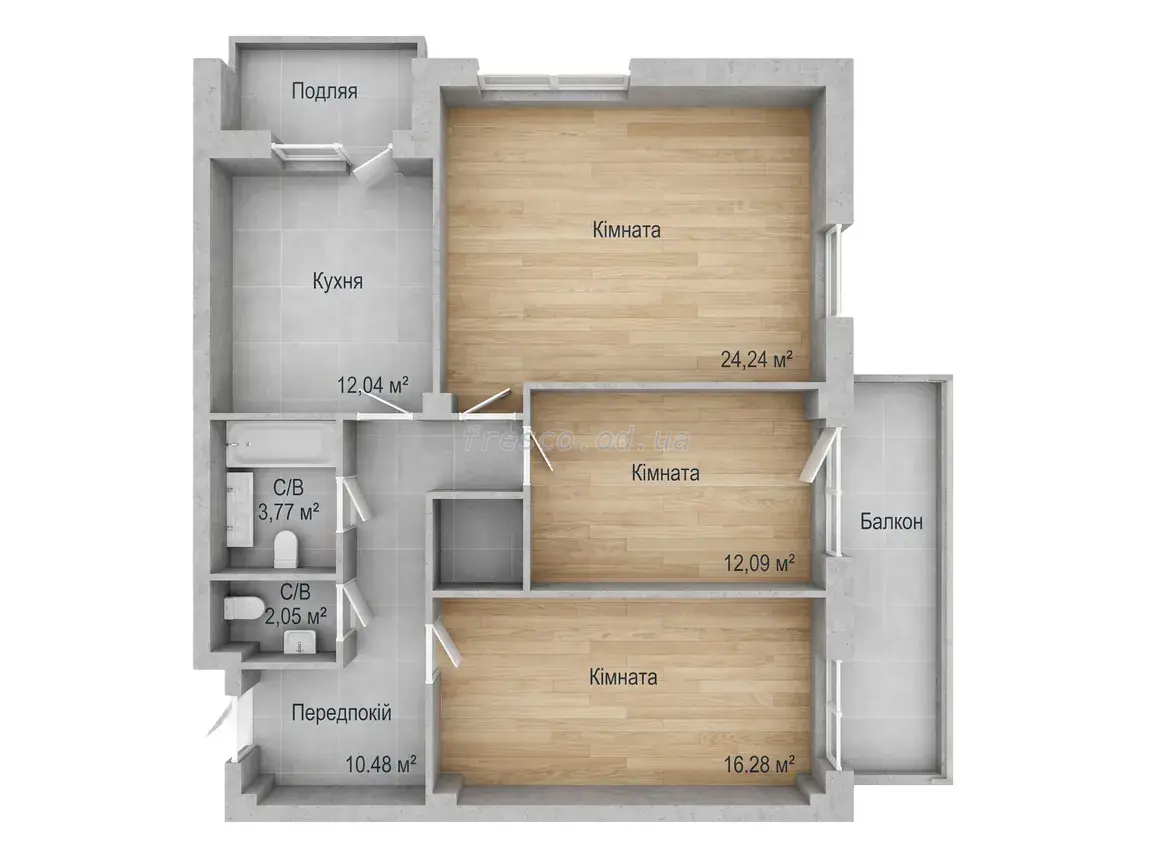 Трикімнатна квартира · 87.28 м² · ЖК Арт Хаус