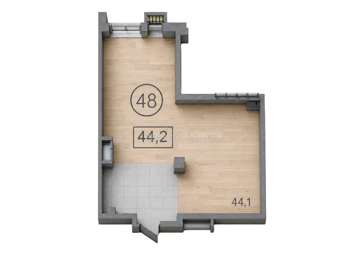 Однокімнатні апартаменти · 44.2 м² · Будинок Сальве
