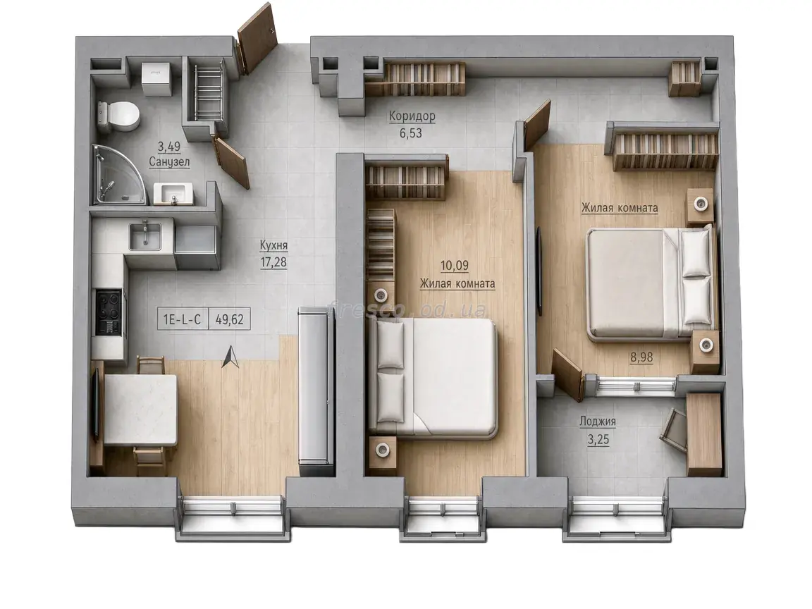 2-room apartment · 49.62 m² · Keks