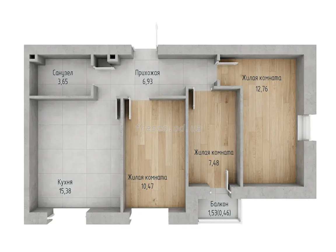3-room apartment · 57.13 m² · Keks
