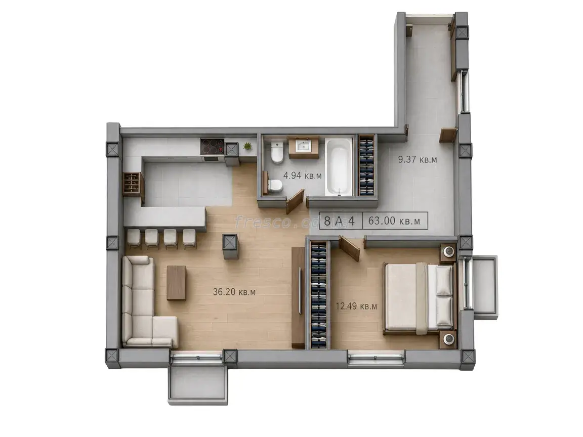 Двокімнатна квартира · 63.0 м² · Малий Марсель 2