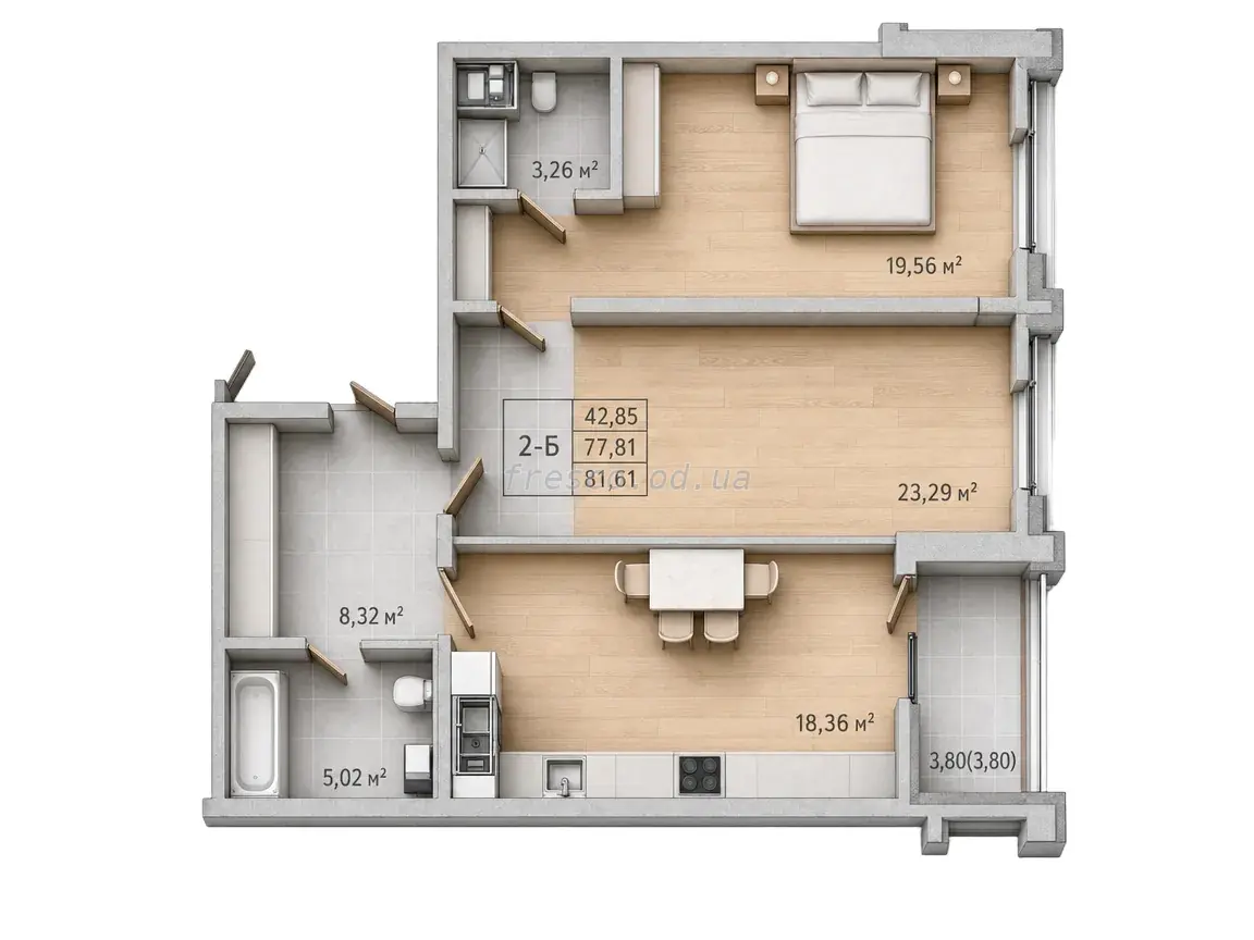 2-room apartment · 81.72 m² · Modern