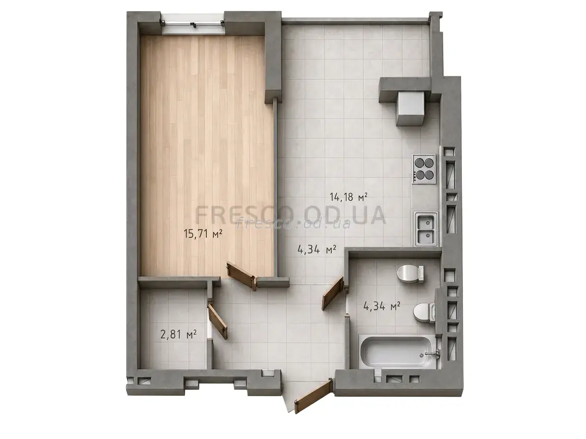 1-room apartment · 39.65 m² · Odessa Chaika