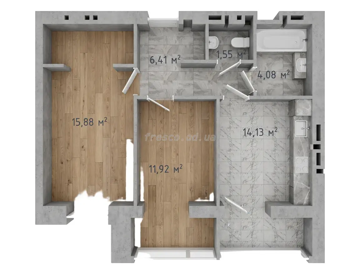 2-room apartment · 53.97 m² · Odessa Chaika