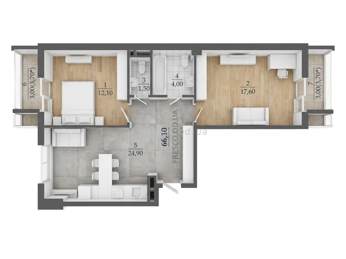 2-room apartment · 66.0 m² · Tairovo Gardens