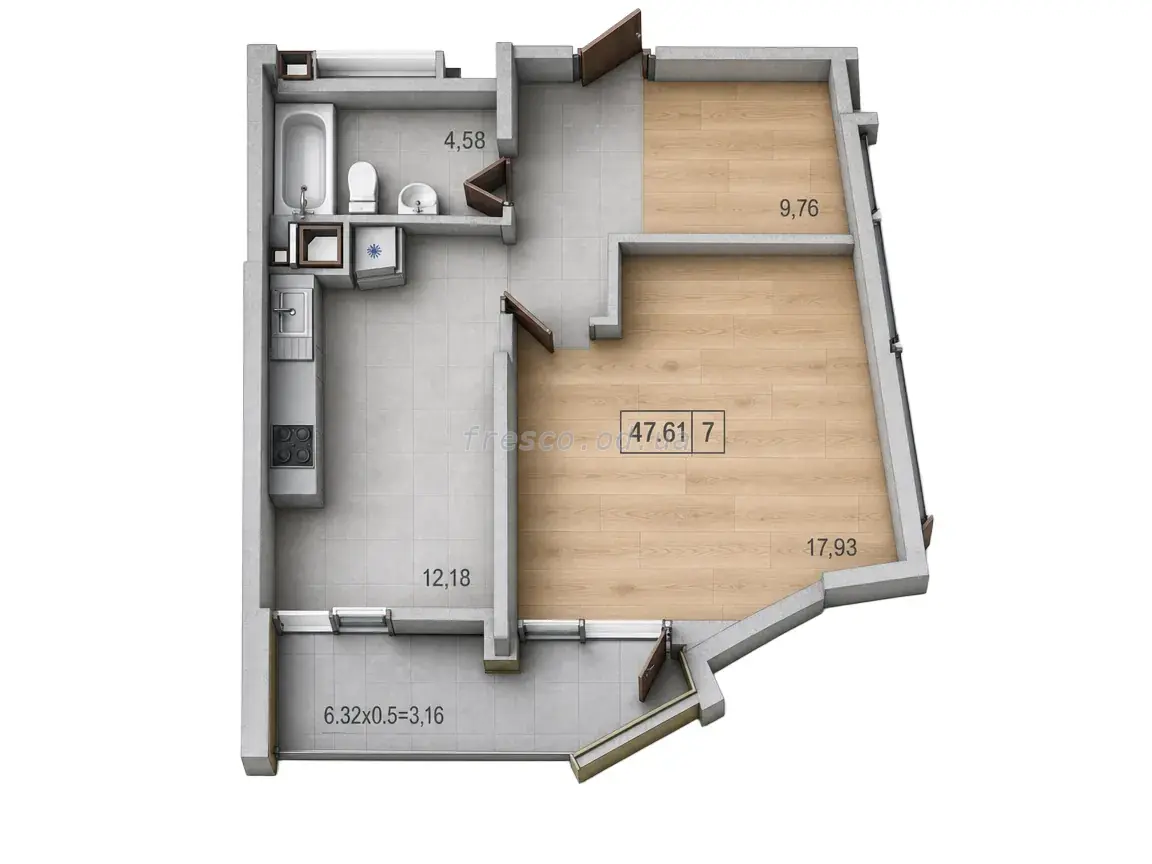 1-room apartments · 47.23 m² · Times