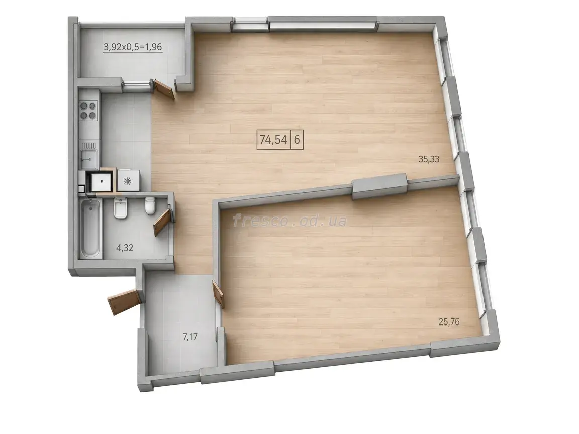 Двокімнатні апартаменти · 74.17 м² · ЖК Таймс