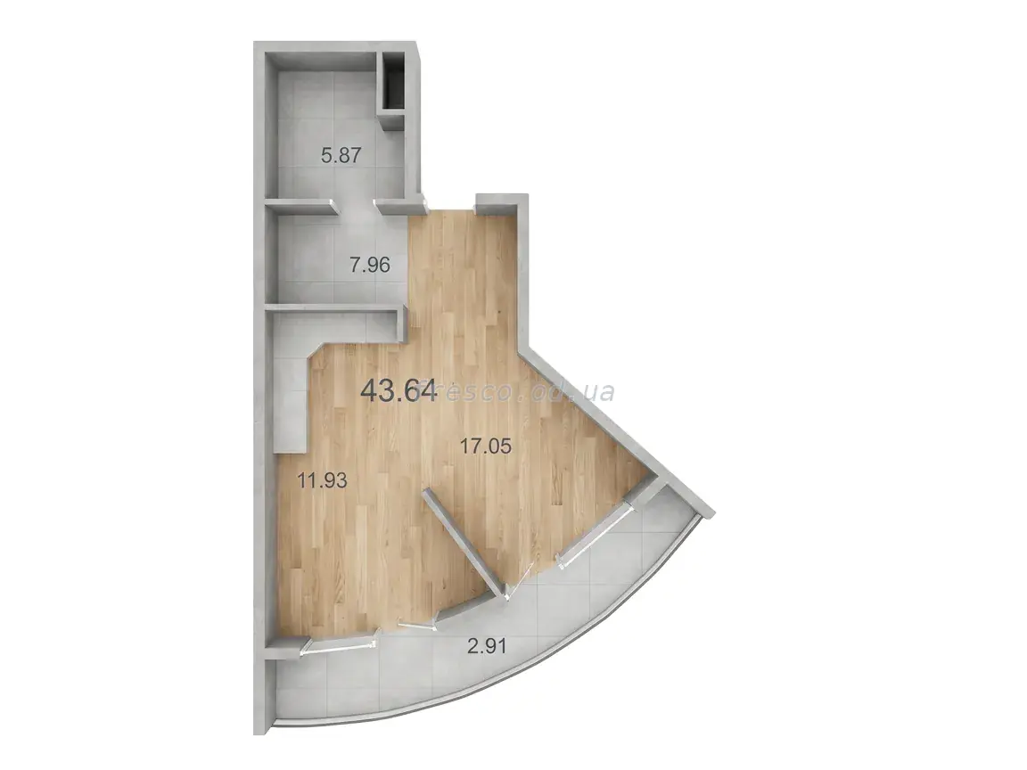Однокімнатна квартира · 49.01 м² · ЖК UNITY TOWERS