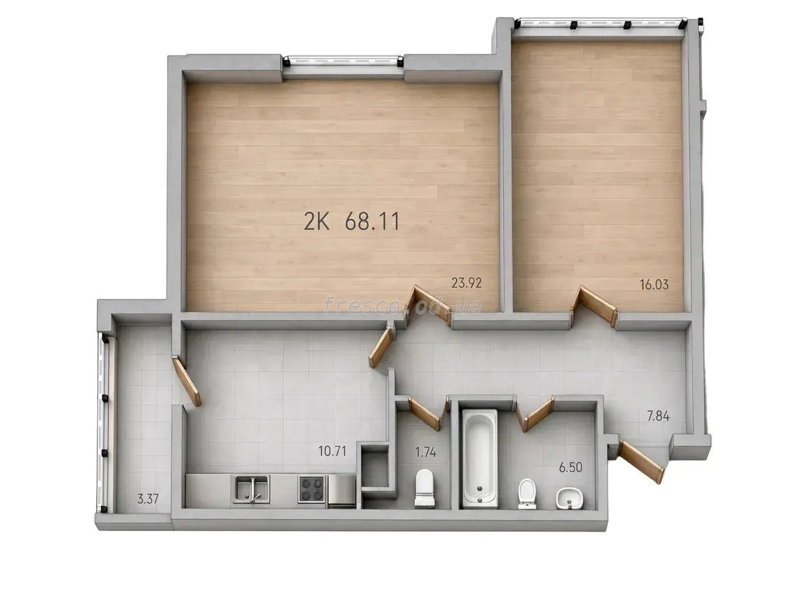 Двокімнатна · 67.6 м² · ЖК 47 Перлина