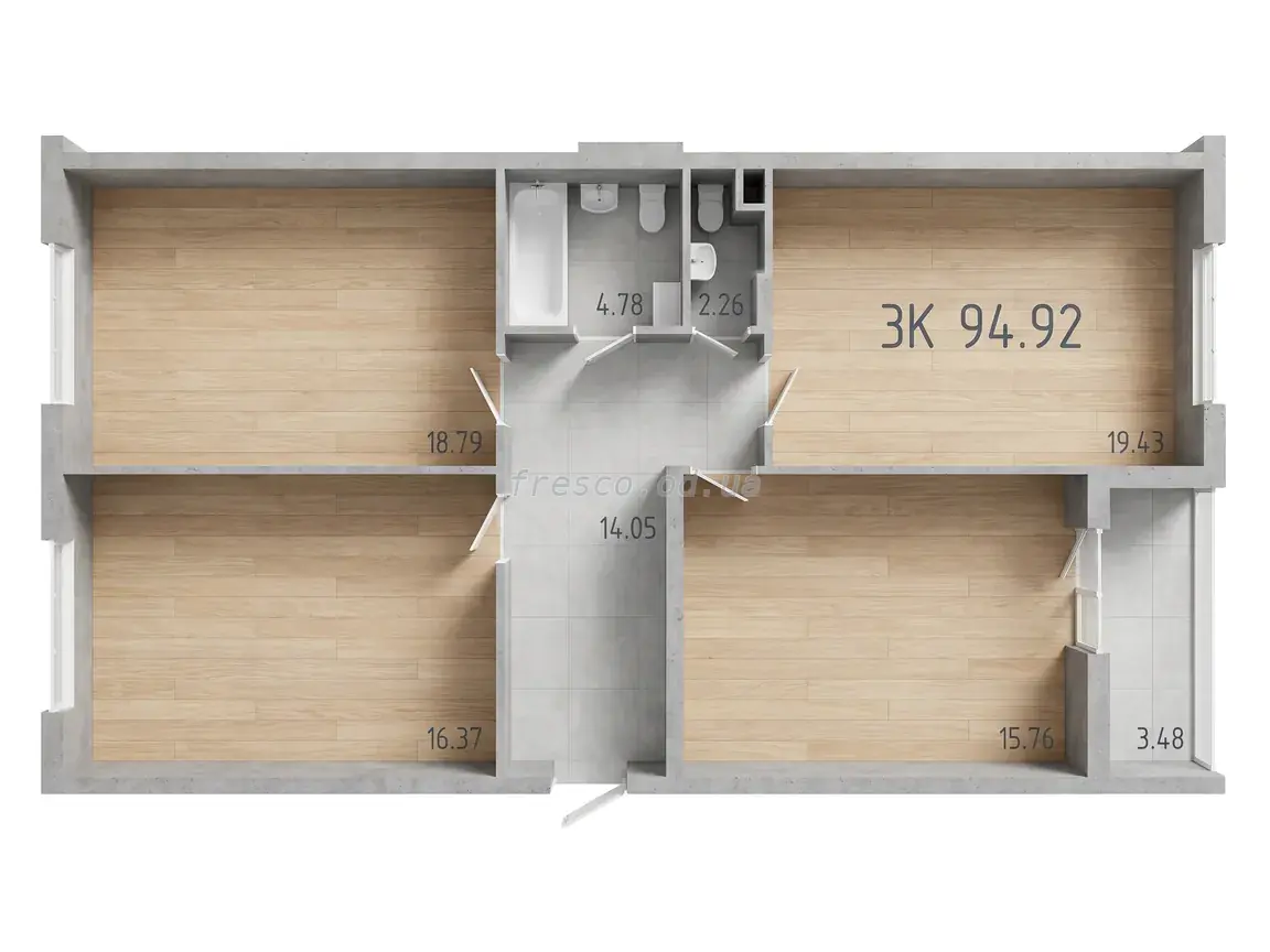 Трьохкімнатна · 97.2 м² · ЖК 47 Перлина