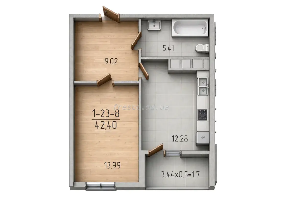 One-bedroom · 41.5 m² · 68 Pearl