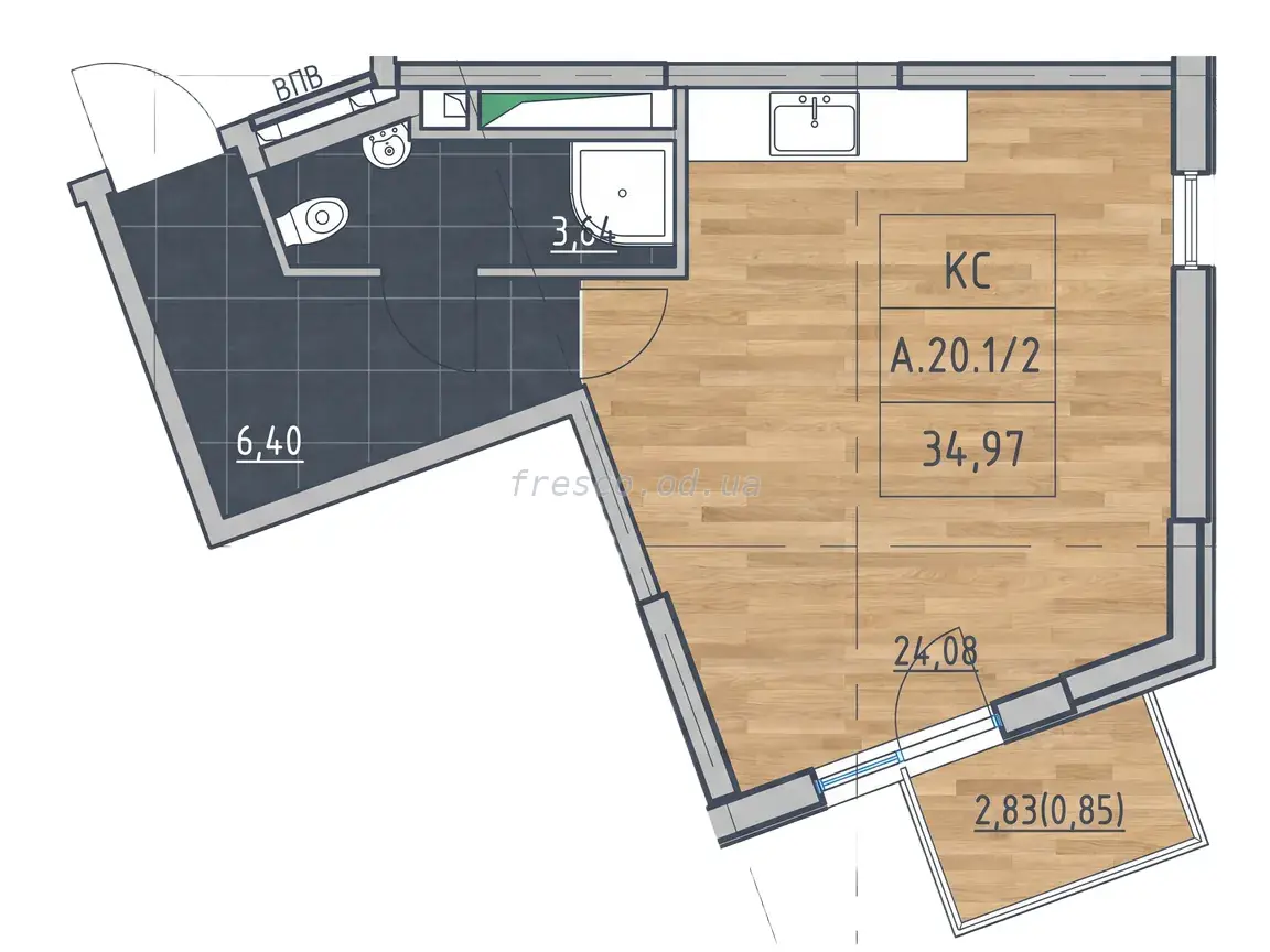 Студія · 35.5 м² · ITown