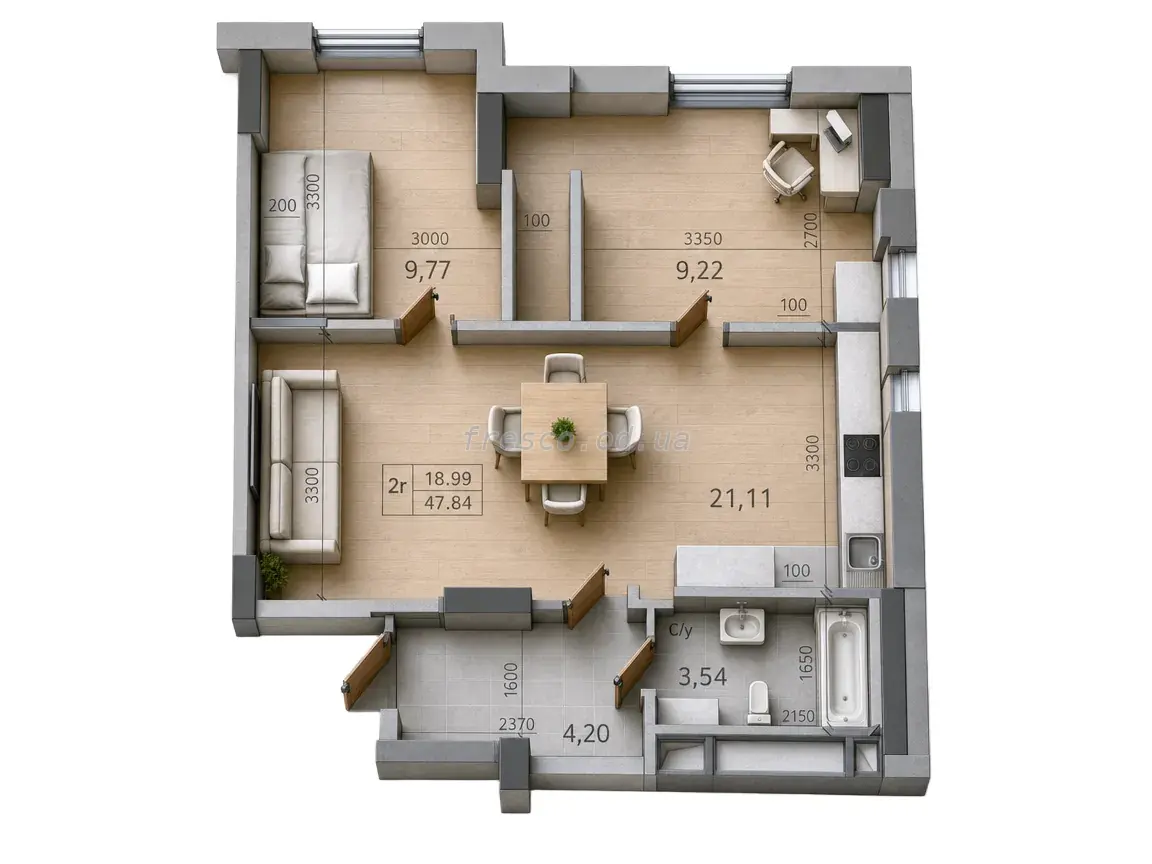 Two-bedroom · 49.16 m² · ArtVille