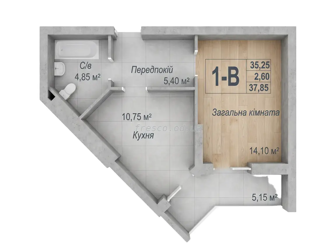 1-room apartment · 37.85 m² · Aurora