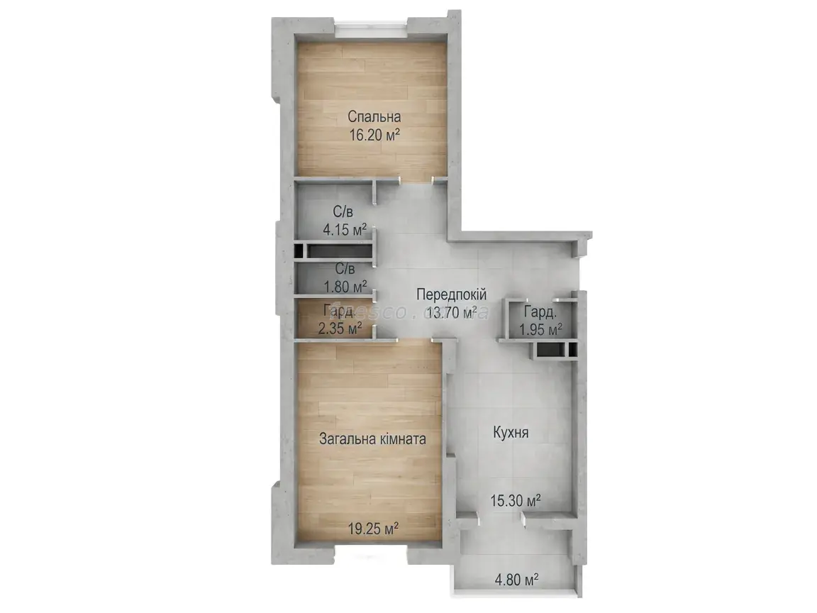 2-room apartment · 77.65 m² · Aurora
