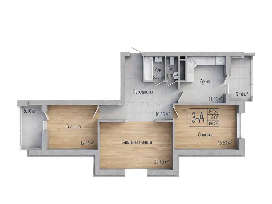 3-room apartment · 86.75 m² · Aurora