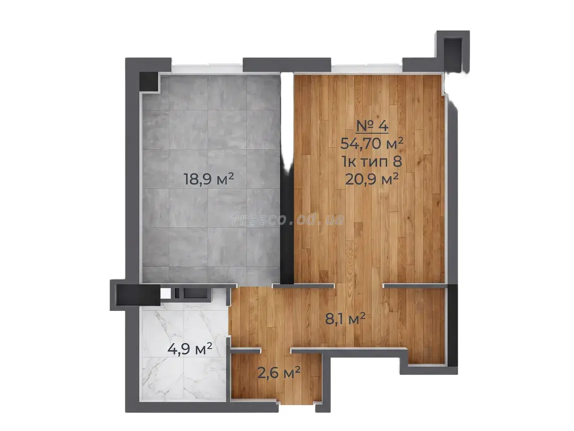 Однокімнатна квартира · 54.7 м² · ЖК Авторський район