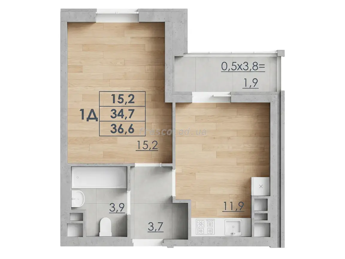 One-bedroom · 36.6 m² · RealPark