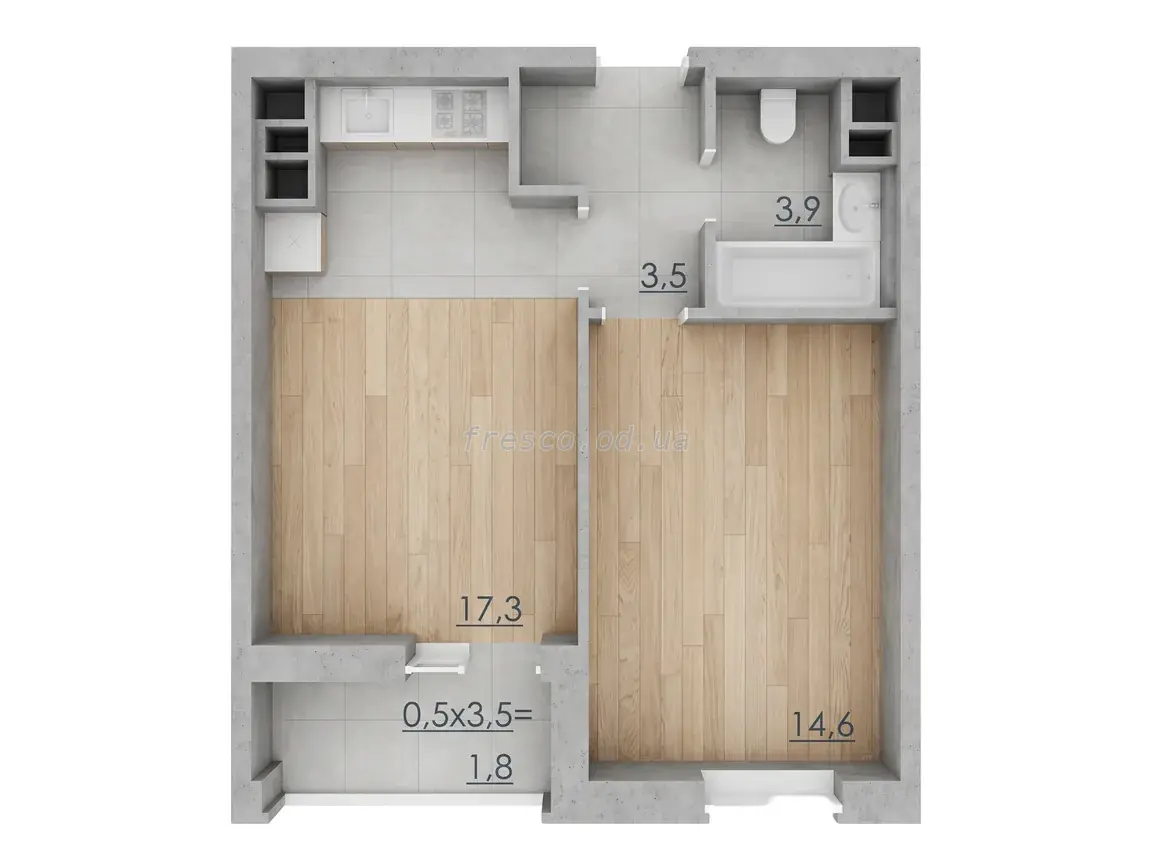 One-bedroom · 41.1 m² · RealPark