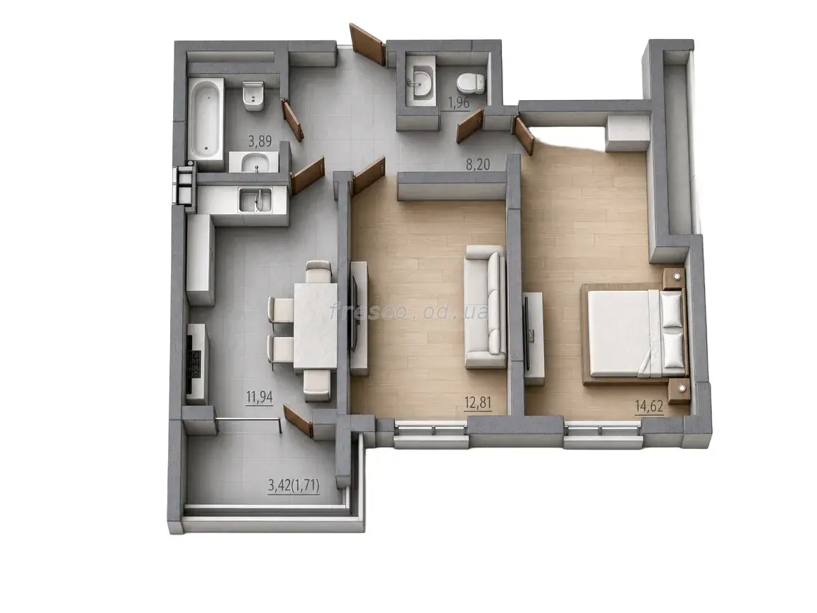 Двокімнатна квартира · 55.13 м² · ЖК Сади Рів'єри