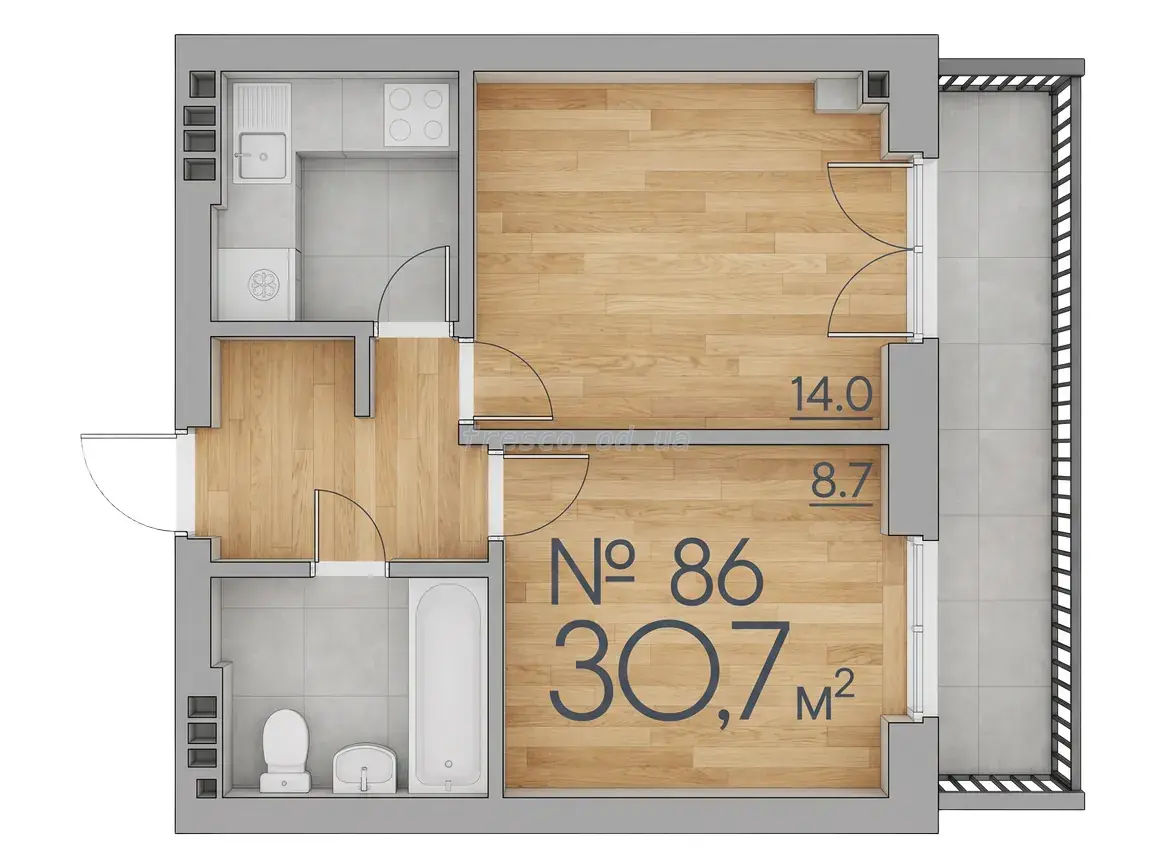Однокімнатна квартира · 31.1 м² · ЖК Рю Менар