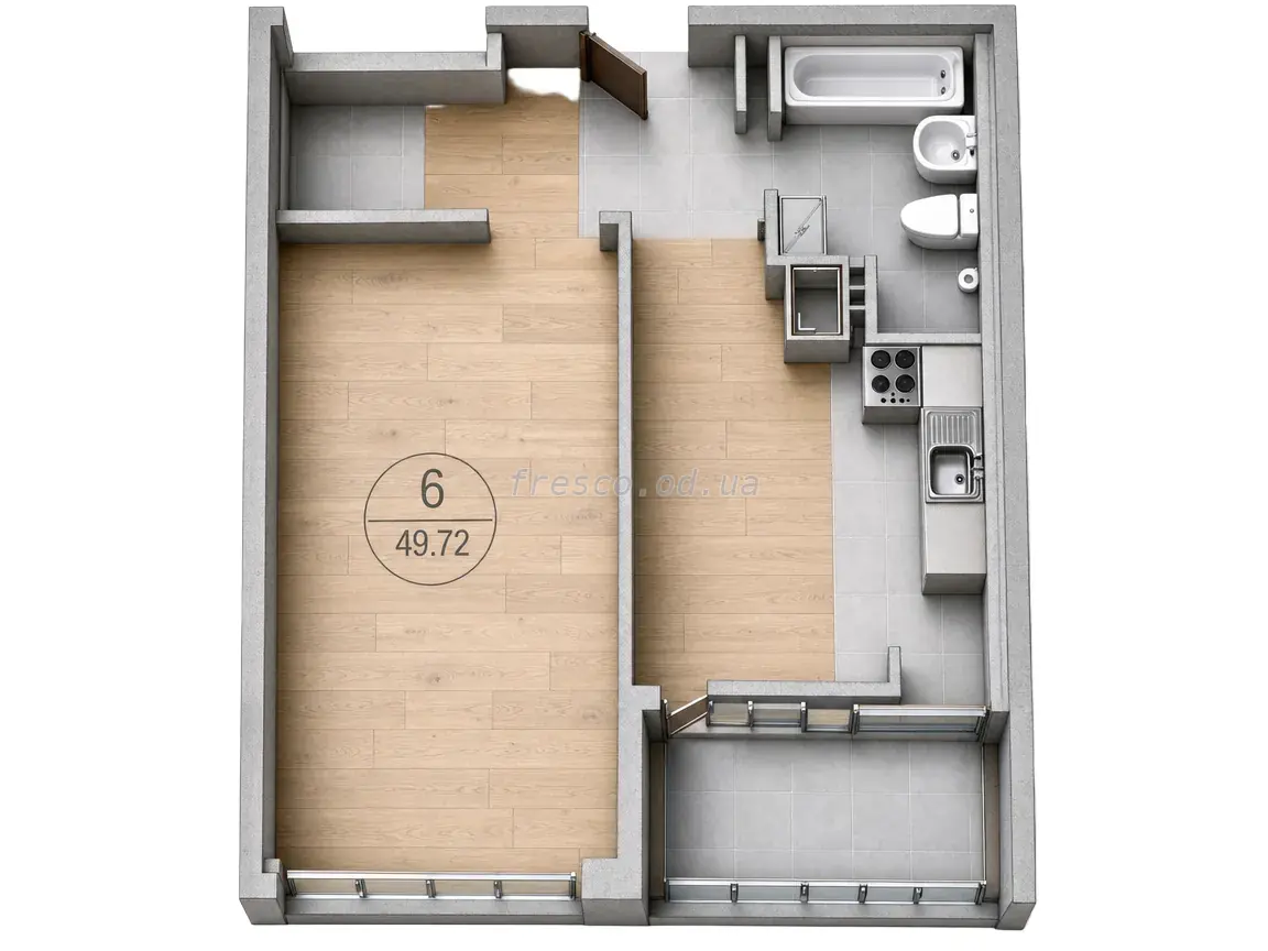One-bedroom · 50.03 m² · Udobny