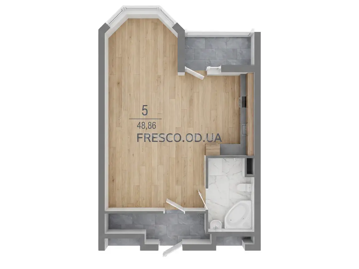 One-bedroom · 50.0 m² · Udobny