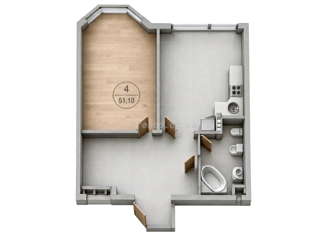 One-bedroom · 51.1 m² · Udobny