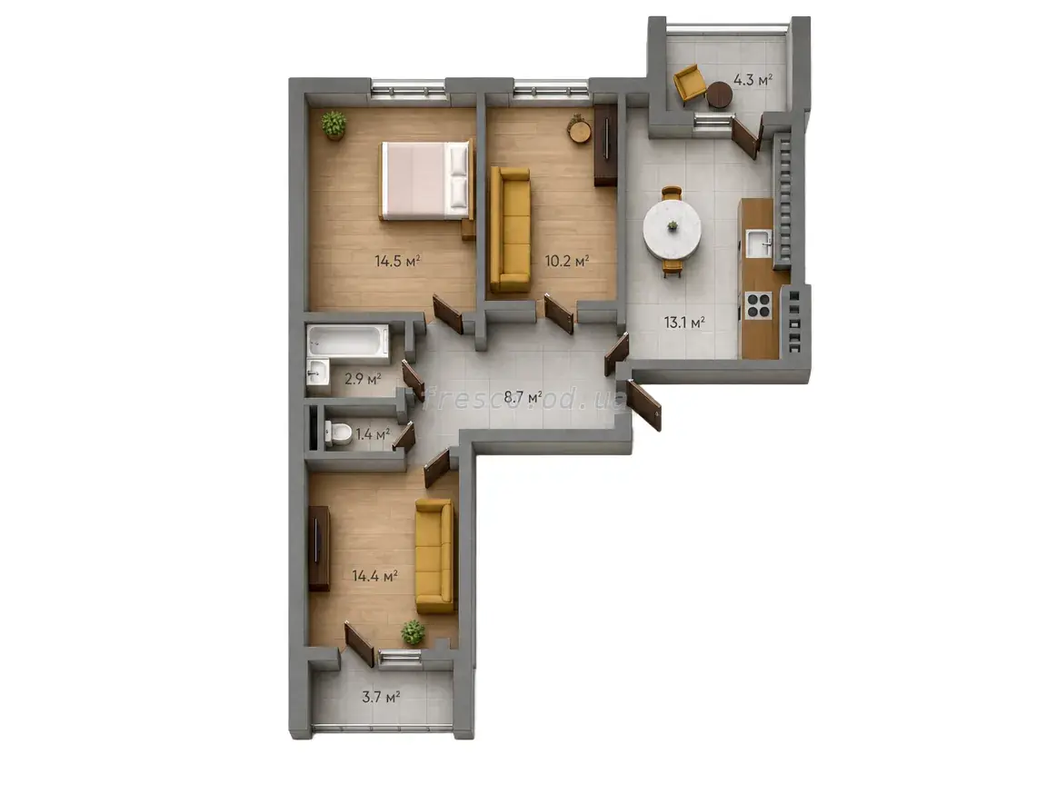 Трьохкімнатна · 99.56 м² · ЖК Золота Ера