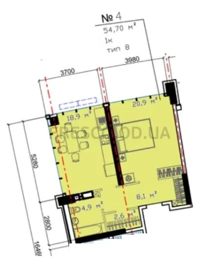 Однокімнатна квартира · 54.7 м² · ЖК Авторський район