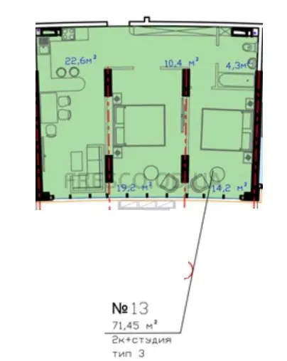 2-room apartment · 71.45 m² · Avtorsky Rayon