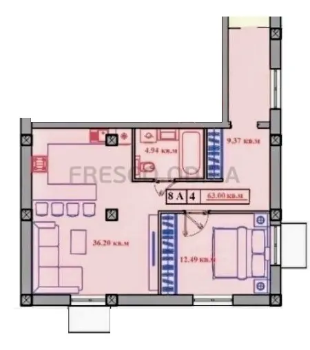 Двокімнатна квартира · 63.0 м² · Малий Марсель 2