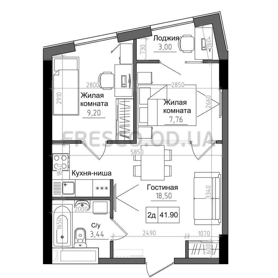 2-room apartment · 40.42 m² · ArtVille