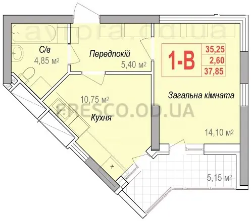 1-room apartment · 37.85 m² · Aurora