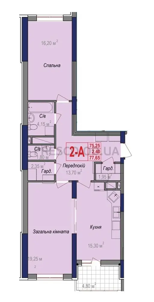 2-room apartment · 77.65 m² · Aurora