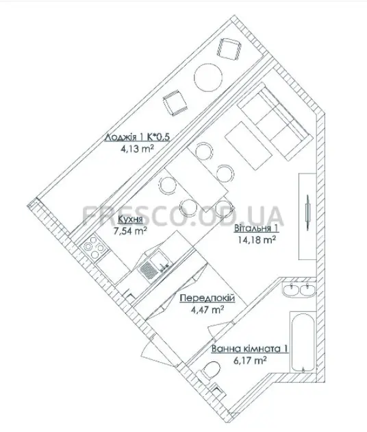 Однокімнатні апартаменти · 36.49 м² · ЖК Kandinsky