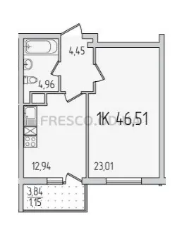 1-room apartment · 43.4 m² · 59 Pearl