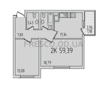 Двокімнатна квартира · 58.6 м² · ЖК 59 Перлина