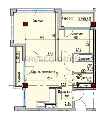 2-room apartments · 55.0 m² · ITown