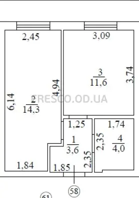 1-room apartment · 33.5 m² · Aquarelle 7