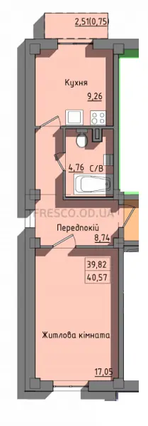 1-room apartment · 42.3 m² · Sokol