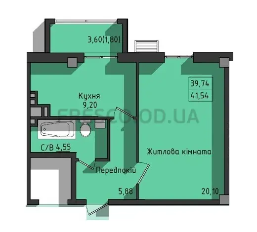 1-room apartment · 43.1 m² · Sokol