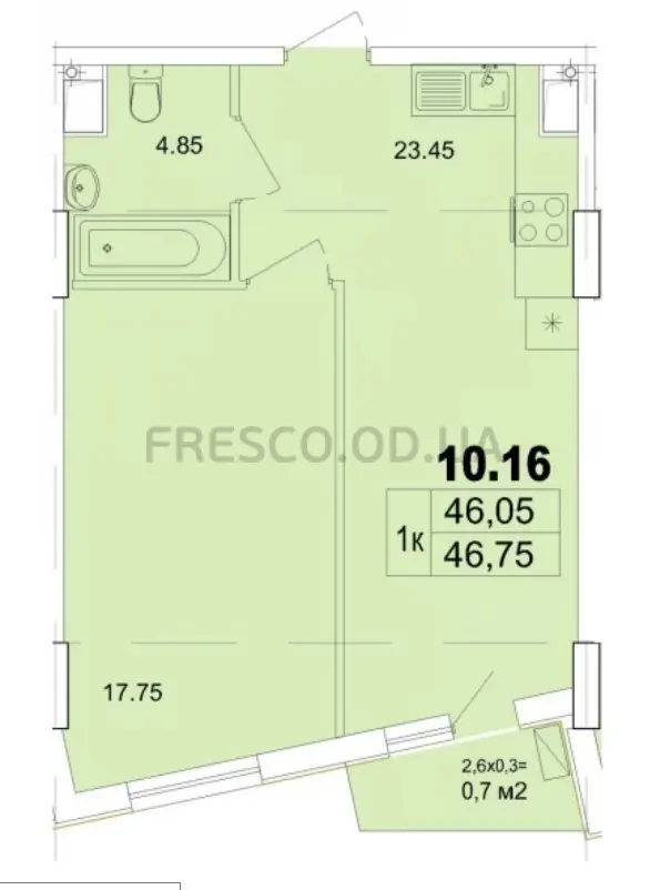 1-room apartments · 46.75 m² · Ithaca