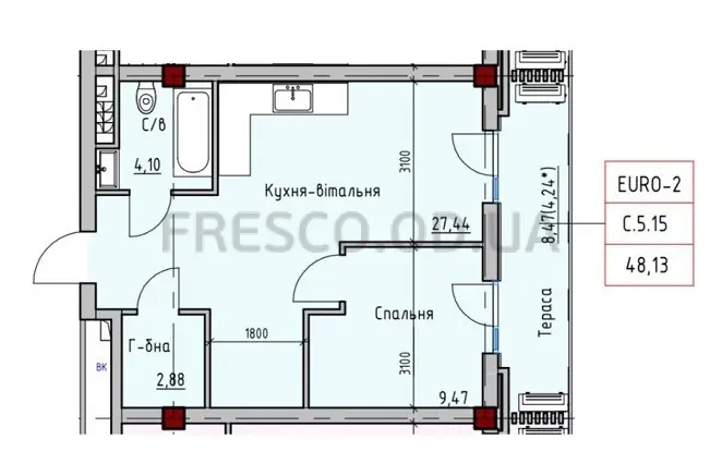 1-room apartments · 48.5 m² · ITown