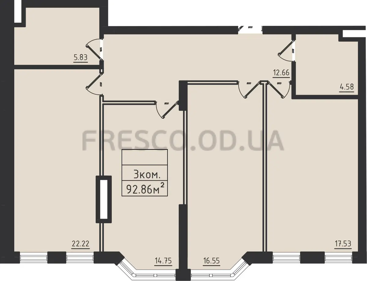 3-room apartments · 92.86 m² · Avinion