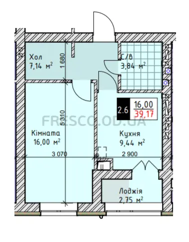 One-bedroom · 39.17 m² · Chaika Lux